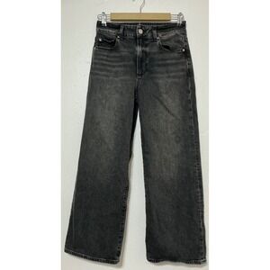 PAIGE Sasha Ankle Jeans Black High Rise Wide Leg Crop Stretch Denim 26 Grunge